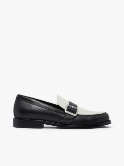 Hot Monty Buckle Loafers Black and Off White Leather Women Penny Loafers