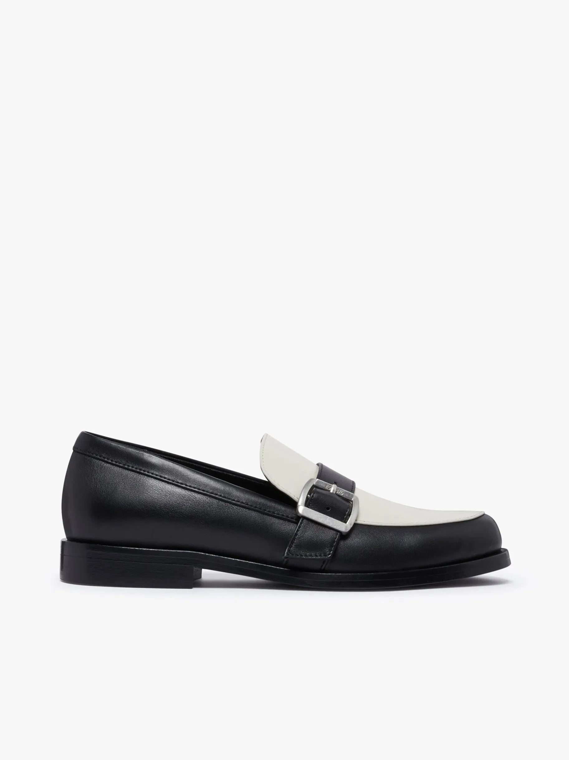 Hot Monty Buckle Loafers Black and Off White Leather Women Penny Loafers