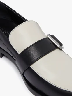 Hot Monty Buckle Loafers Black and Off White Leather Women Penny Loafers
