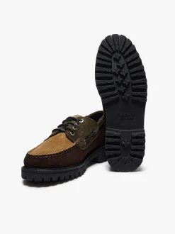 Discount Ranger Camp Moc Dark Brown and Tan Corduroy Boots & Moccasins