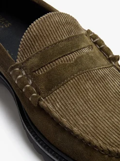 Weejuns Larson Lug Penny Loafers Combat Suede and Olive Corduroy Penny Loafers
