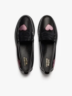 Discount Weejuns Penny Love Loafers Black & Pink Leather Women Penny Love