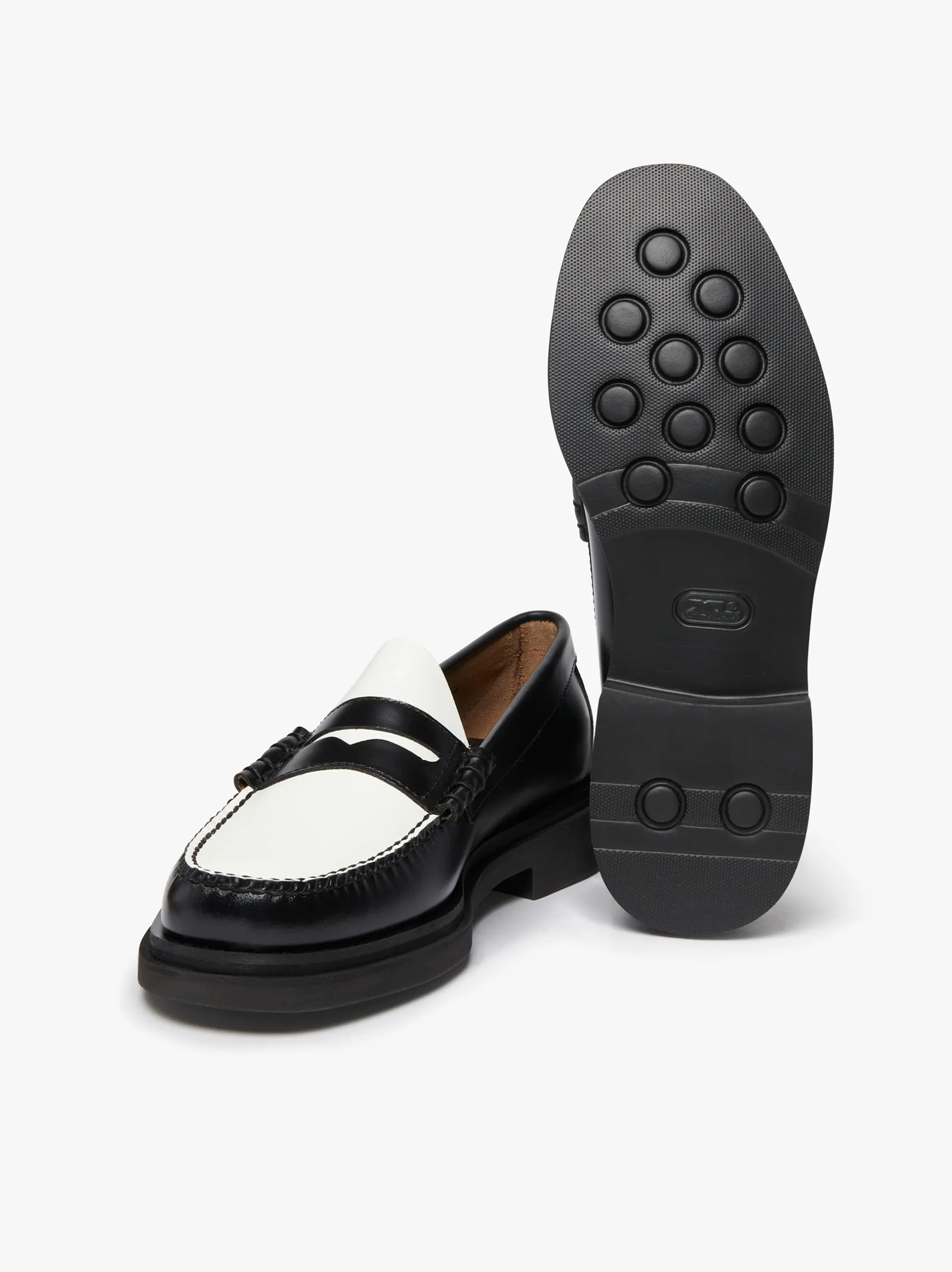 Hot Weejuns Step Larson Penny Loafers Black & White Leather Penny Loafers