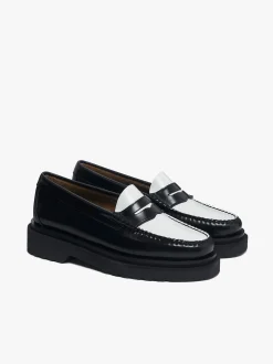 Online Weejuns Step Penny Loafers Black & White Leather Women Penny Loafers