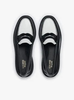 Online Weejuns Step Penny Loafers Black & White Leather Women Penny Loafers