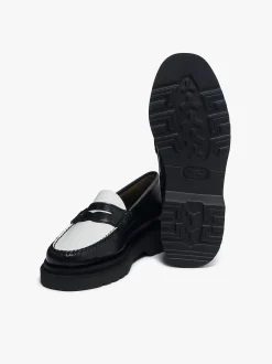 Online Weejuns Step Penny Loafers Black & White Leather Women Penny Loafers